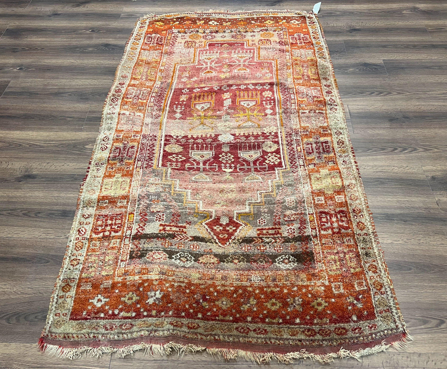 Antique Turkish Melas Rug 4x7 Hand Knotted Wool Area Rug Tribal Geometric