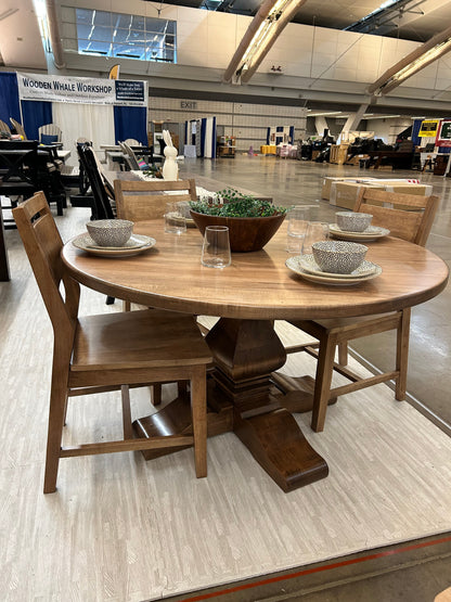 Banks Pedestal Round Dining Table With Kiln Maple Top And Oak Option