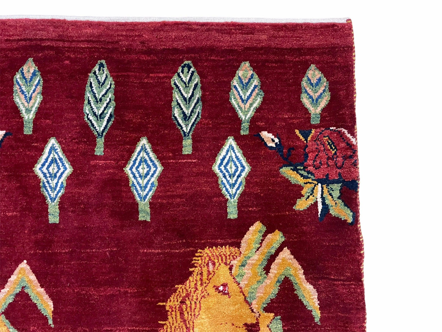 Handmade Wool Rug 3x5 Vintage Lion Pictorial Jungle Rug With Natural Dyes