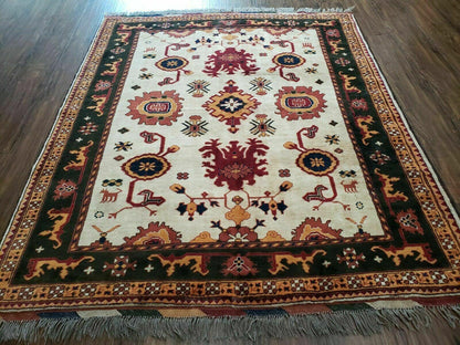 Vintage 1970s Turkish Kazak Wool Rug Hand Knotted Boho Bohemian Floor Decor