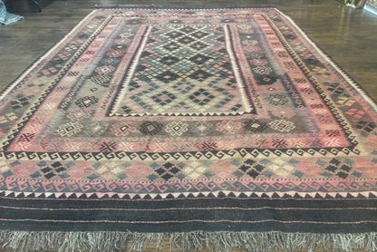 Persian Kurdish Kilim Rug 8x10 Handwoven Wool Flatweave Vintage Zarand Kilim
