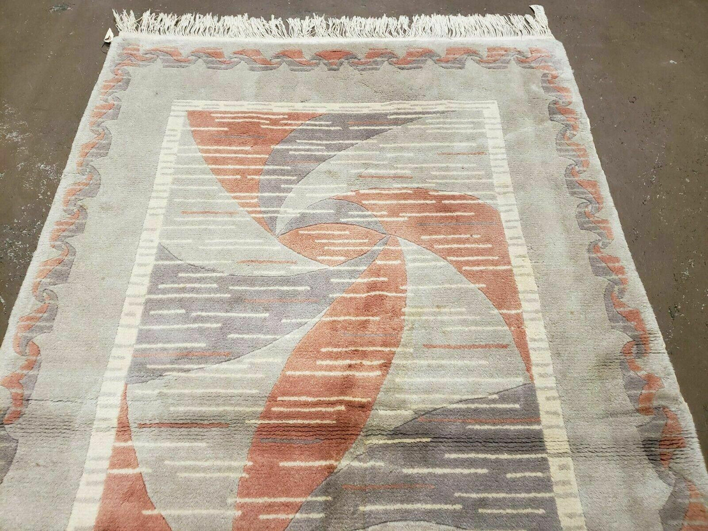 Handmade Chinese Accent Rug 3x5 Silk On Cotton Abstract Contemporary Design Beige And Orange
