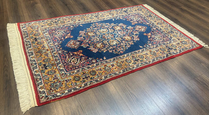 Blue Persian Qum Rug 3.6 x 5 Floral Medallion Navy Field 310 KPSI