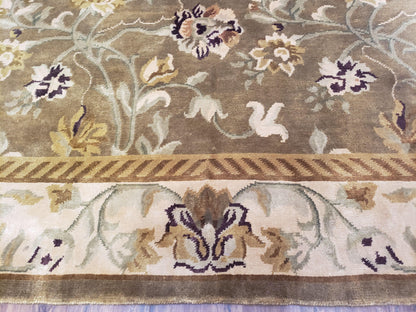 Premium Tibetan Wool Rug 8x10 Hand Knotted Green Beige Floral Area Rug