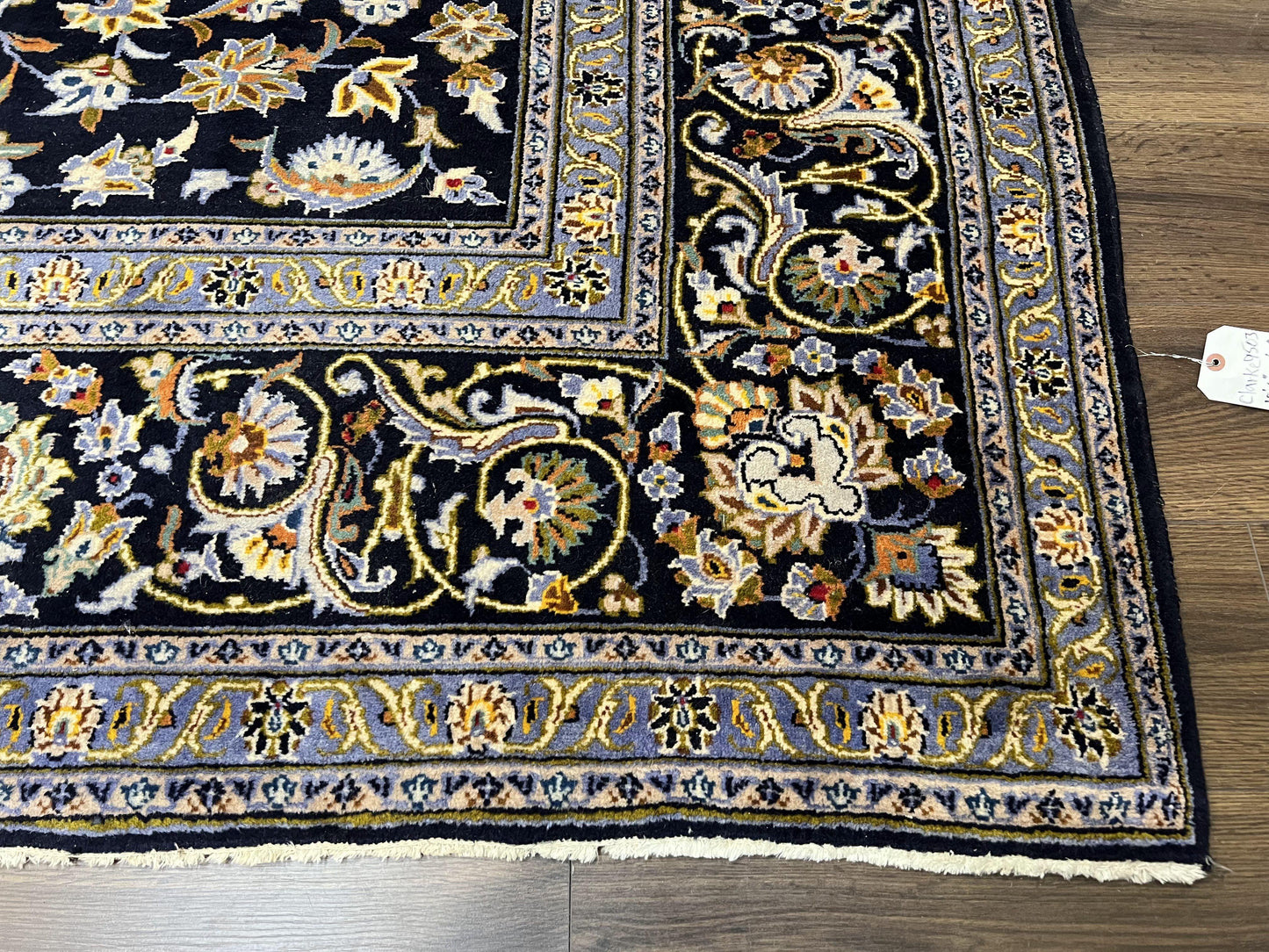 Wonderful Navy Blue Persian Kashan Rug 11x13, Allover Floral Design with Central Medallion, Wool Hand-Knotted Antique Carpet, Signed Rabani Rug