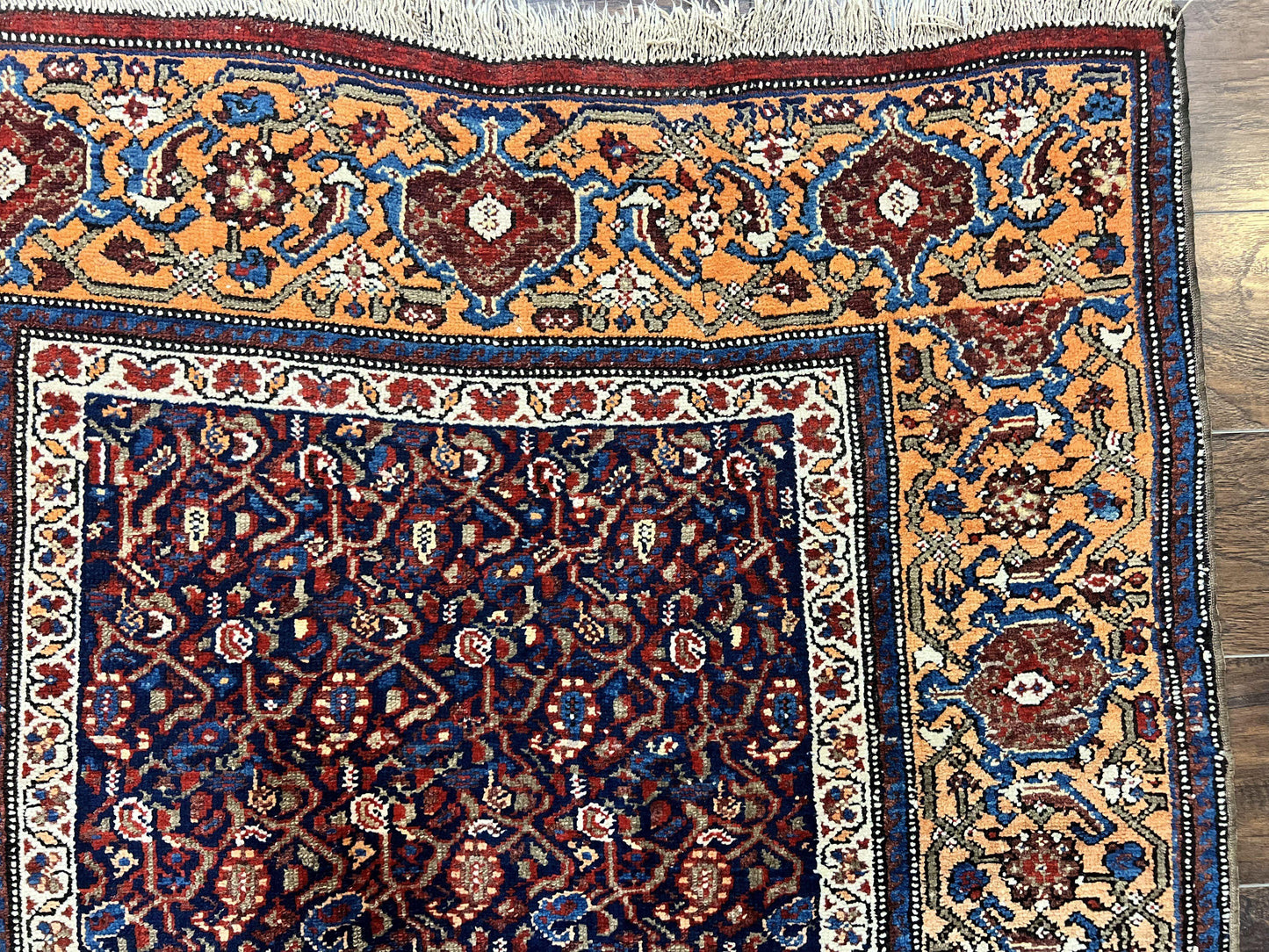 Persian Senneh Rug 4x8 Wool Hand Knotted Antique Kurdish Carpet Navy Blue Oriental Area Rug