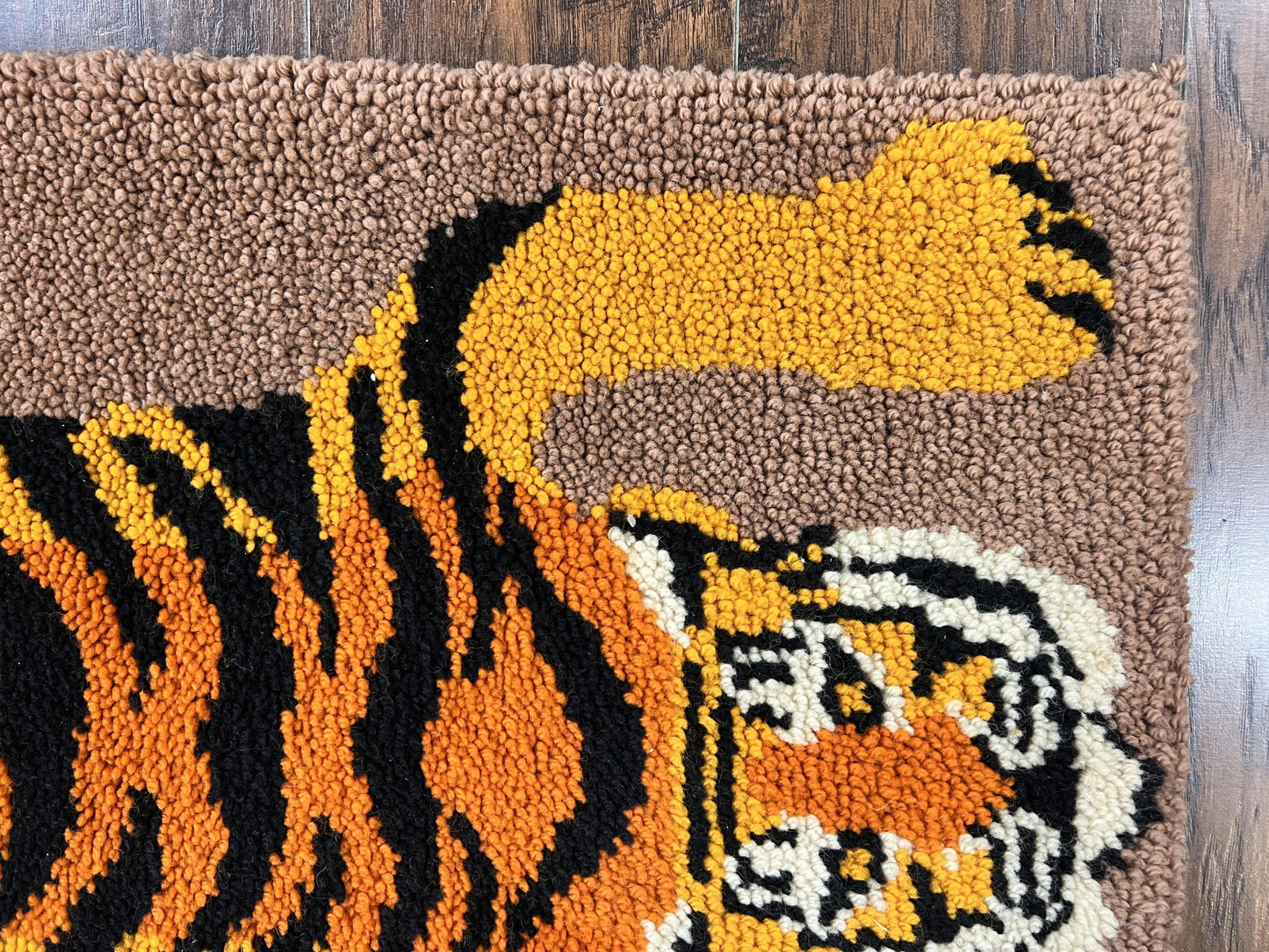Small Hooked Rug 2x3, Tibetan Tiger Design, Wool, Unique Hooked Rug, Vintage