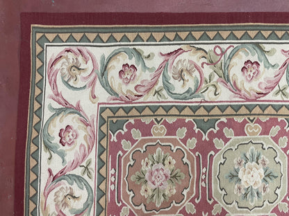 Square Aubusson Rug 9x9, Panel Design, European French English Carpet, Wool
