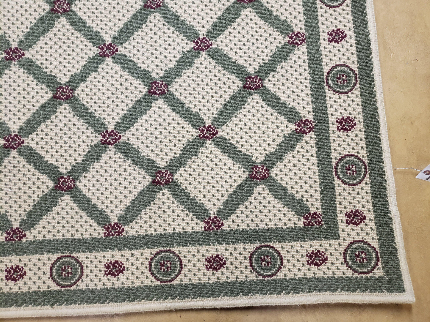 Panel Design Rug 4x5 Power-Loomed Vintage Wool and Acrylic Blend Beige and Pine Green