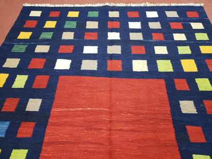 Turkish Kilim Rug Checkerboard Area Rug 5x7 6x8 Multicolor Playroom
