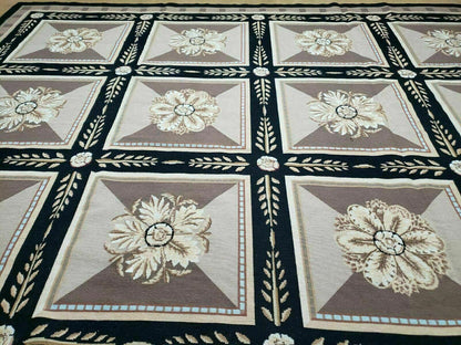 Aubusson Rug Needlepoint Wool 9x12 Handmade Savonnerie Design Vintage