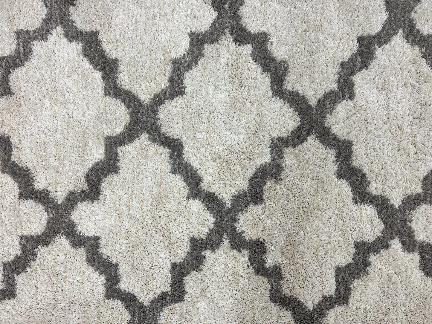 Modern Shag Rug Ivory and Gray Diamond Panel Design Room Sized Area Rug