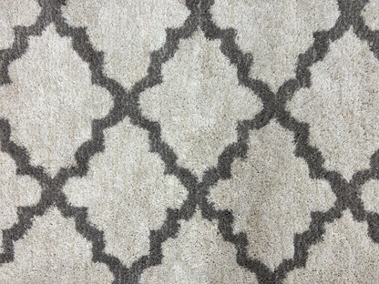 Modern Shag Rug Ivory and Gray Diamond Panel Design Room Sized Area Rug