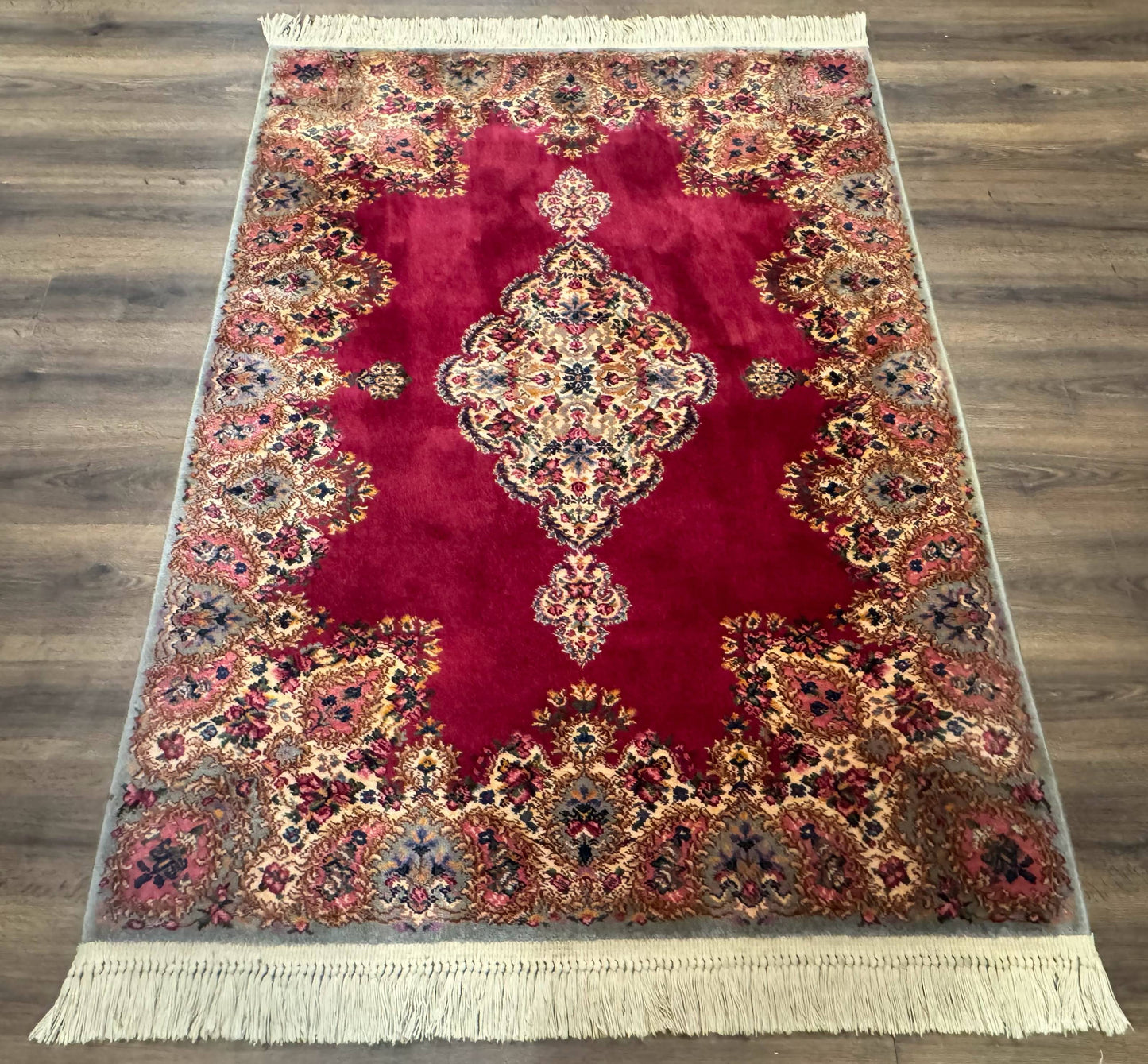 Karastan Rug 4x6 Red Medallion Kirman #762, Wool Vintage Original 700 Series