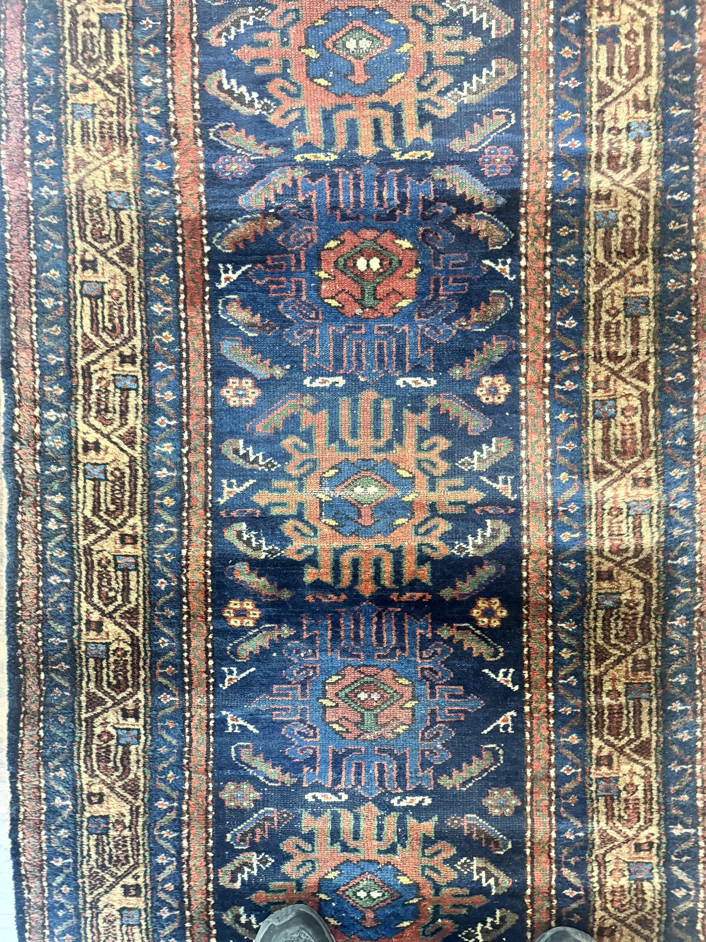 Antique Persian Sarab Runner 3x17, Blue Persian Runner Rug, Long Handmade Wool Carpet for Hallway, Rare, Tribal