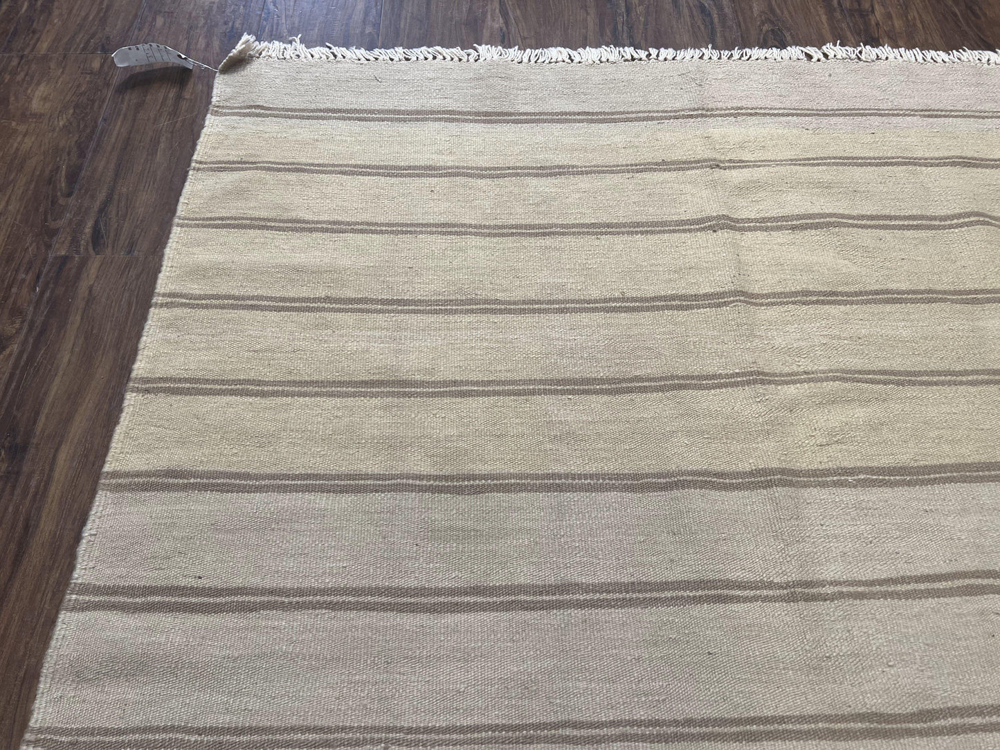 New Turkish Kilim Rug 5x8 Flatweave Wool Carpet Hand Woven Bohemian Contemporary Striped Gray Taupe
