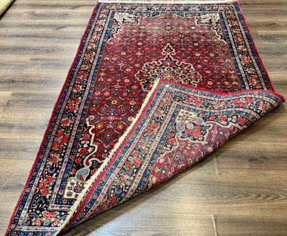 Antique Persian Rug 5x7, Red, Fine 260 KPSI, Bidjar Carpet