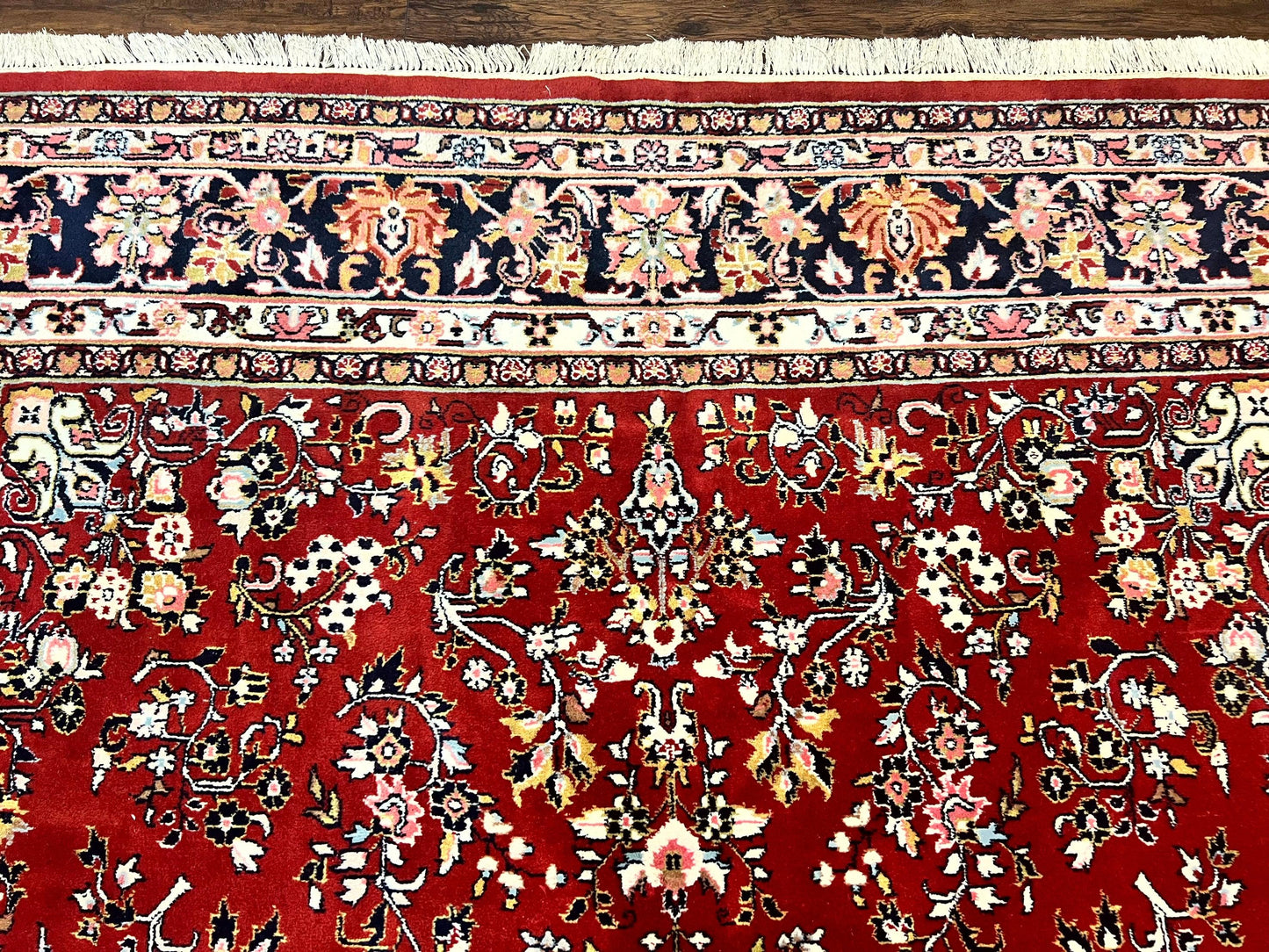 Indo Persian Sarouk Rug 8x10, Red, Floral Allover, Handmade Vintage Wool Carpet, Traditional Rug