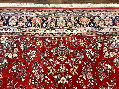 Indo Persian Sarouk Rug 8x10, Red, Floral Allover, Handmade Vintage Wool Carpet, Traditional Rug