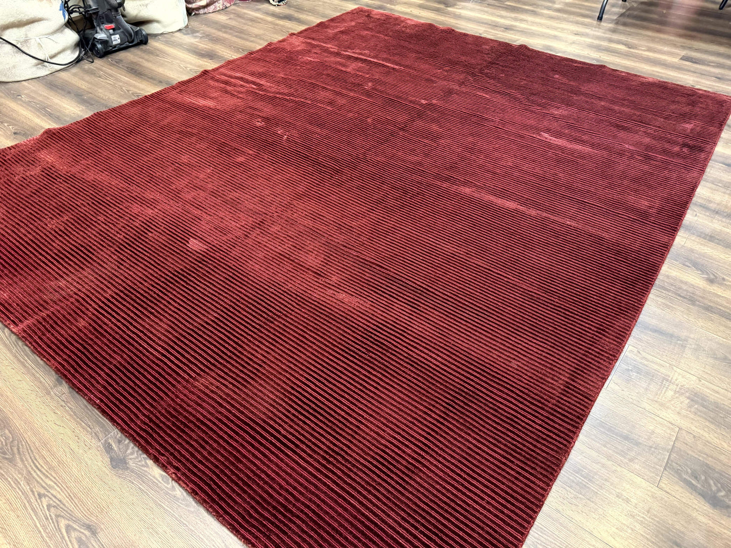 Handmade Tibetan Rug 8x10 Wool Stripe Red Thick Pile Carpet