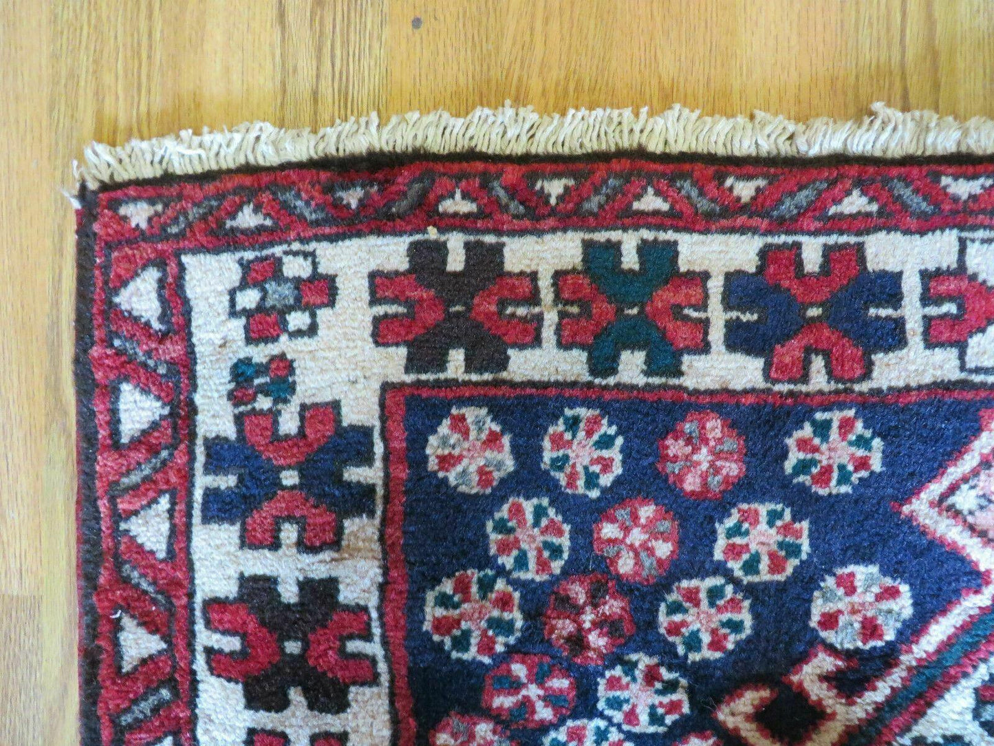 Persian Runner Rug 3.5 x 10.7, Karajeh Heriz Rug, Navy Blue, Geometric Medallions