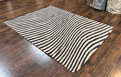 Zebra Shag Rug Vintage Wool Five Point Seven By Seven Point Four Feet Black And White Decor