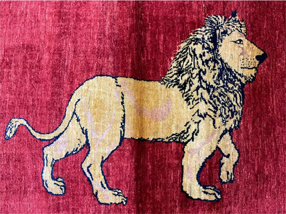 Handmade Hand Knotted Wool Rug Lion Pictorial 3x5 Vintage New