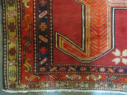 Antique Turkish Kazak Wool Rug Shield Hand Knotted 4 Ft 10 In By 11 Ft