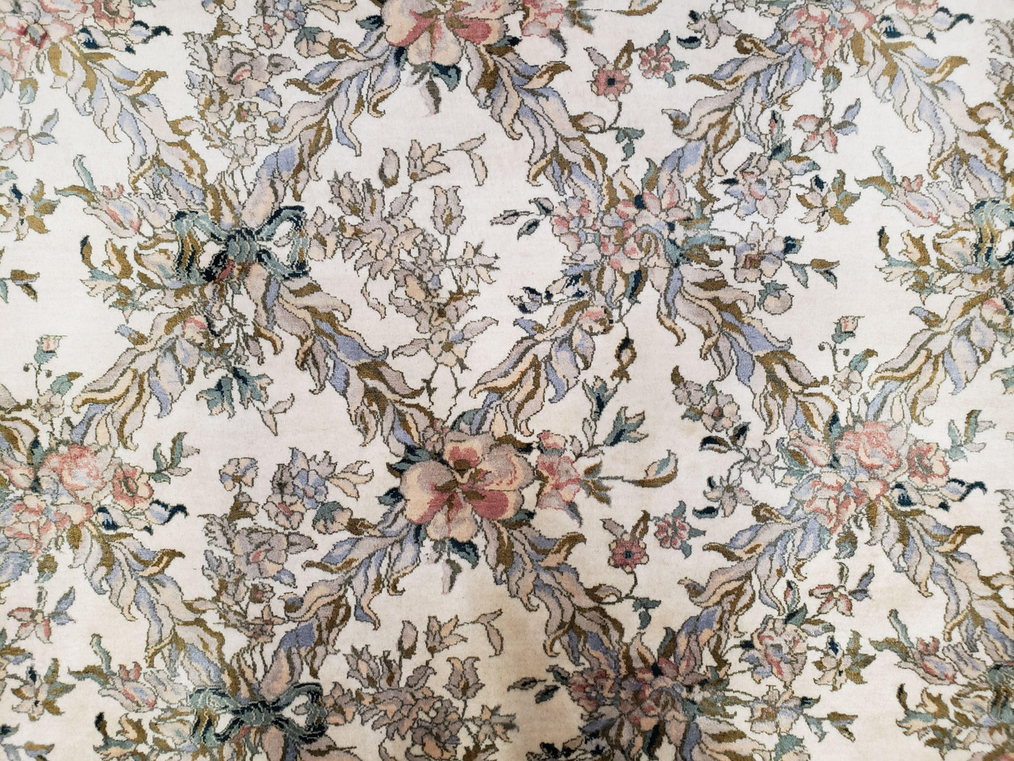 Pak Persian Floral Rug 11 x 12.6, Ivory, Very Fine, Hand Knotted