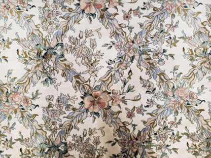 Pak Persian Floral Rug 11 x 12.6, Ivory, Very Fine, Hand Knotted