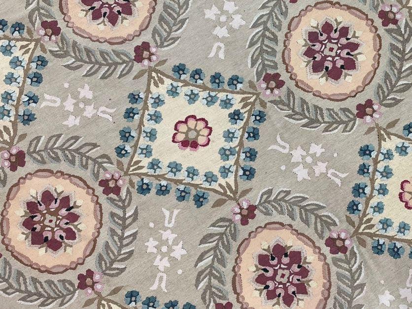 Needlepoint Carpet 9x13 Hand Knotted Beige Floral French European Style