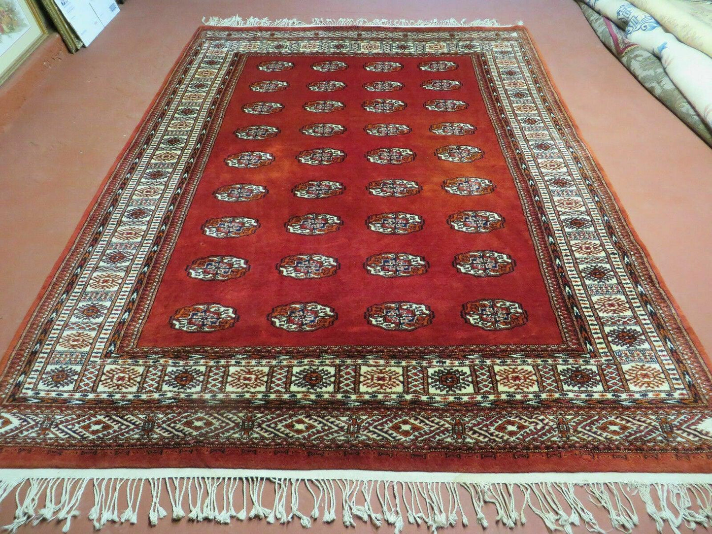 Vintage Turkoman Bokhara Rug Handmade Wool Carpet Signed By Master Weaver 6x9