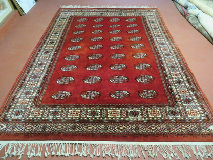 Vintage Turkoman Bokhara Rug Handmade Wool Carpet Signed By Master Weaver 6x9
