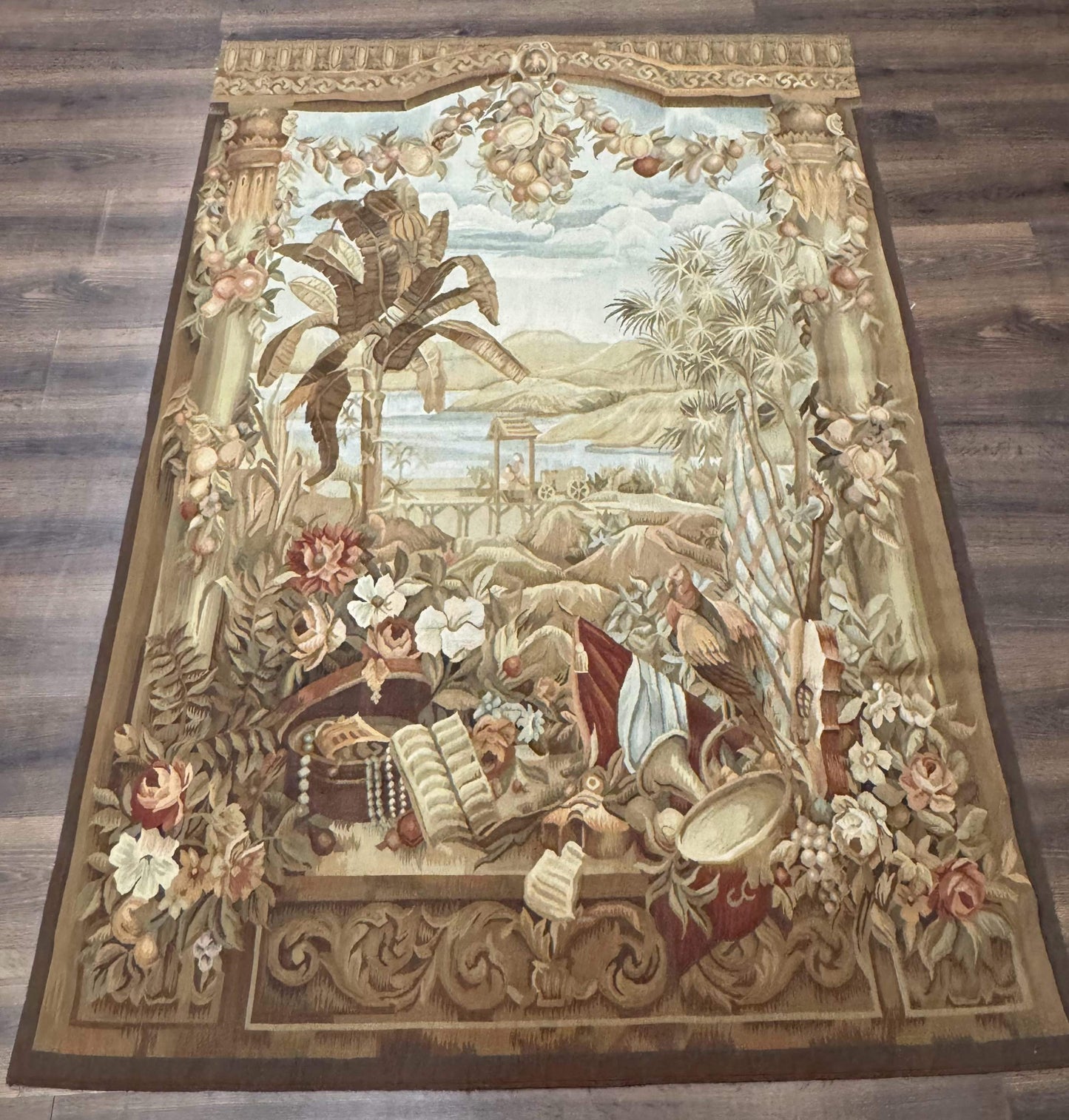 Aubusson Tapestry Wool French Handmade Vintage Wall Hanging 5x7