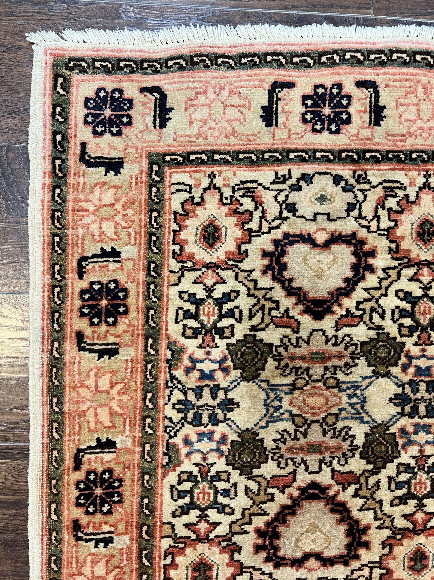Romanian Runner Rug 2.6 x 12.9, Wool Handmade Hand Knotted Skinny Runner for Hallway, Floral Allover, Vintage Tan Runner