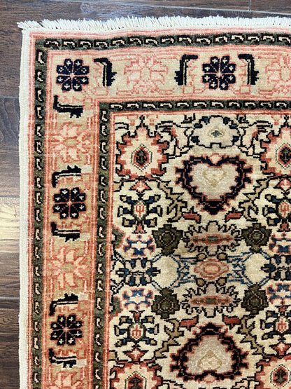 Romanian Runner Rug 2.6 x 12.9, Wool Handmade Hand Knotted Skinny Runner for Hallway, Floral Allover, Vintage Tan Runner