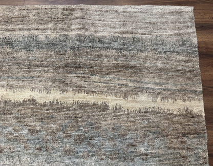 Modern Tibetan Wool Rug 8x10, Abstract, Contemporary, Handmade, Gray, Stripes