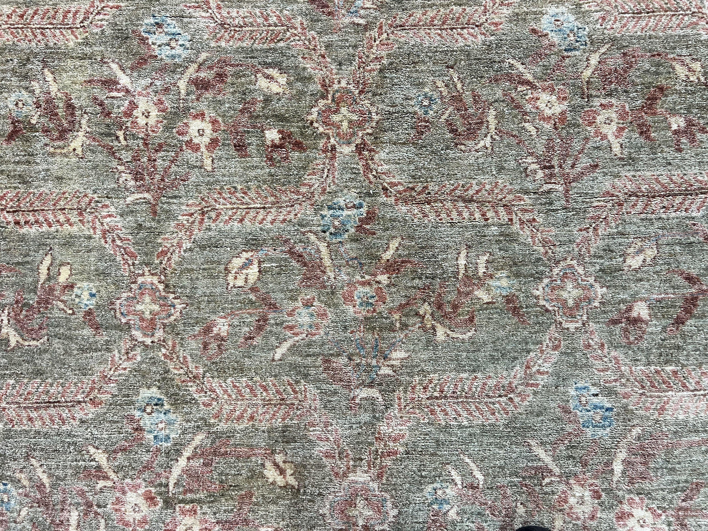 Large Modern Pakistani Rug 9x12, Handmade Wool Carpet, Peshawar Rug, Hand Knotted Oriental Rug, Contemporary, Floral, Light Green