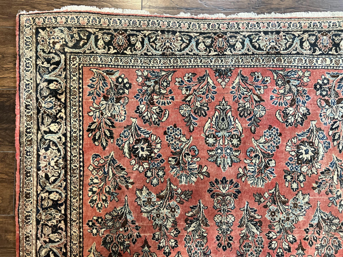 Antique Persian Sarouk Rug 4x7, Hand Knotted Wool Red Persian Carpet, Floral, Fine 300 KPSI