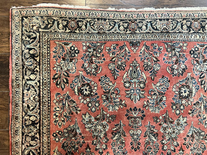 Antique Persian Sarouk Rug 4x7, Hand Knotted Wool Red Persian Carpet, Floral, Fine 300 KPSI