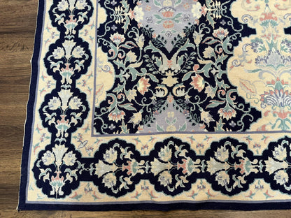 Needlepoint Rug 6x9, Ivory and Navy Blue