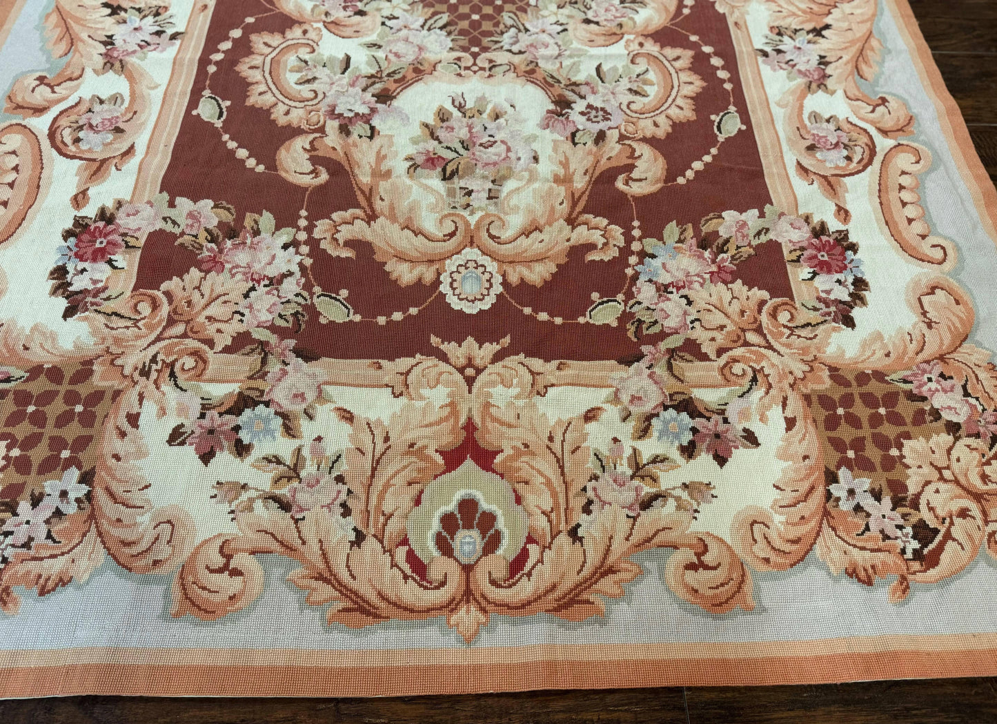 Aubusson Rug Vintage Needlepoint Wool Flatweave 6x9 Carpet European Design