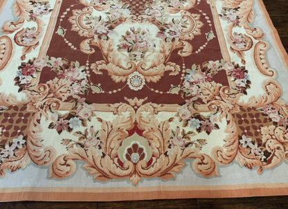 Aubusson Rug Vintage Needlepoint Wool Flatweave 6x9 Carpet European Design