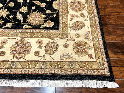 Indo Persian Rug 10x14, Charcoal and Beige, Floral Allover, Handmade Vintage Wool Carpet