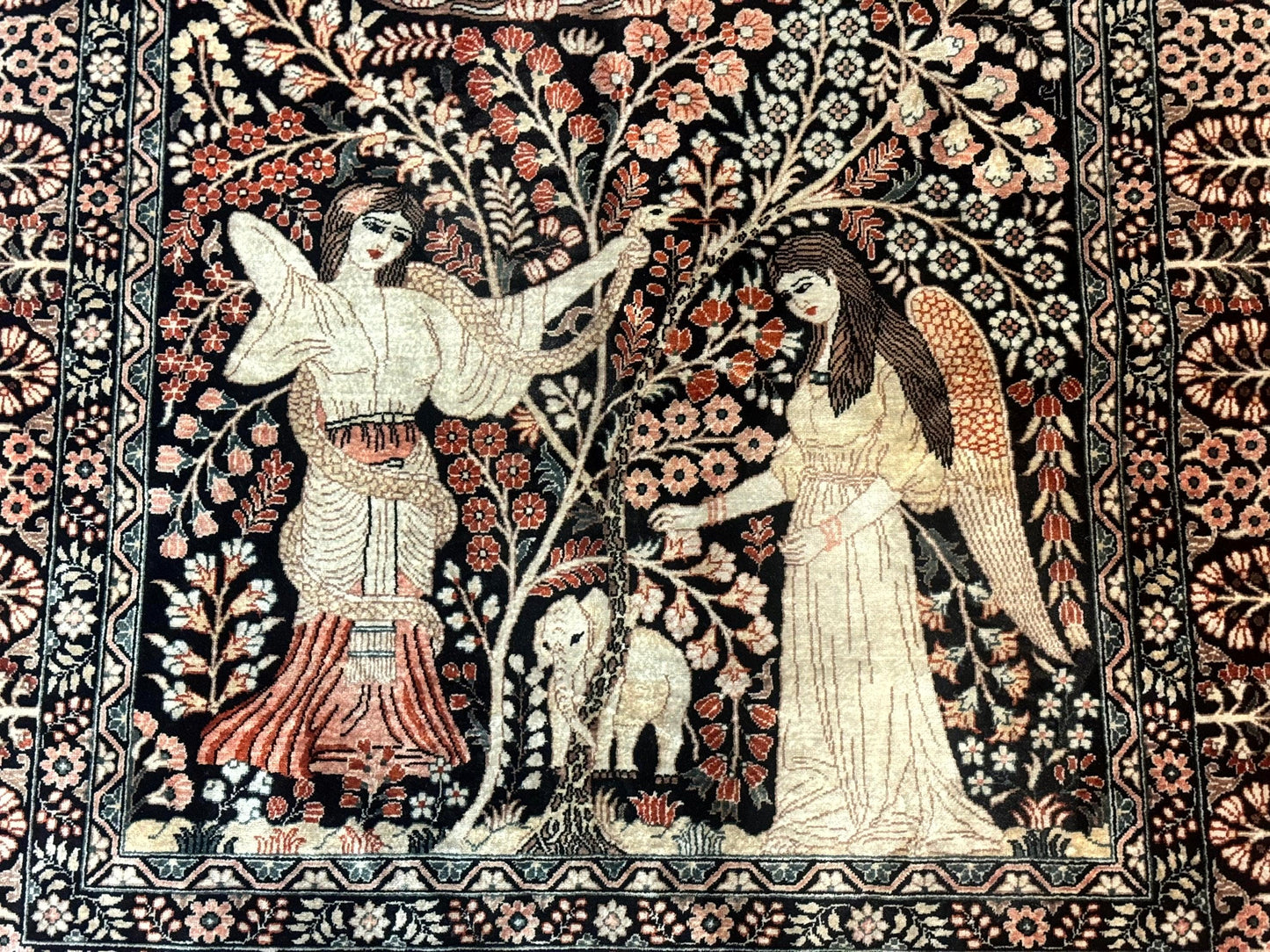 Stunning Sino Persian Pictorial Rug 2.7 x 4, Garden of Eden Adam & Eve Tree of Life Design, Extremely Fine 580 KPSI, Masterpiece