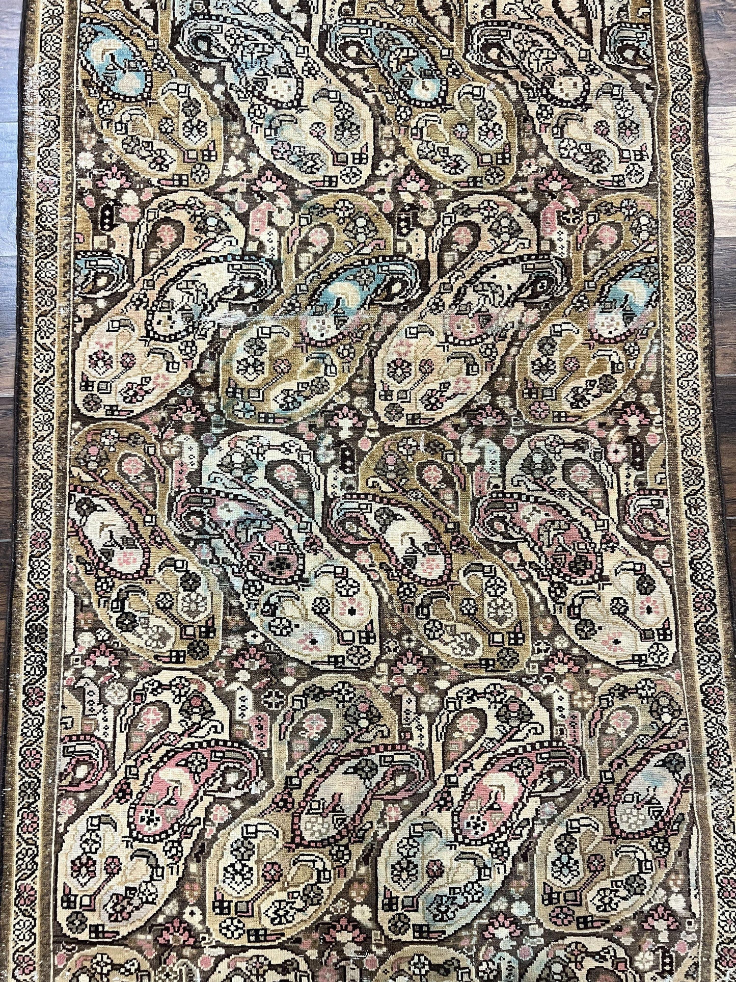 Antique Persian Malayer Runner Rug 3x16, Repeated Boteh Paisley Design, Rare Rug, 1920s Antique Oriental Carpet, Wool Handmade Hand Knotted 3 x 16 ft Rug