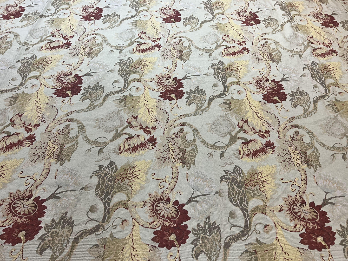 Extra Large Needlepoint Rug 14 x 20, Vintage Handwoven Handmade Wool Flatweave Carpet, Allover Floral Pattern, Elegant European Deisgn Rug