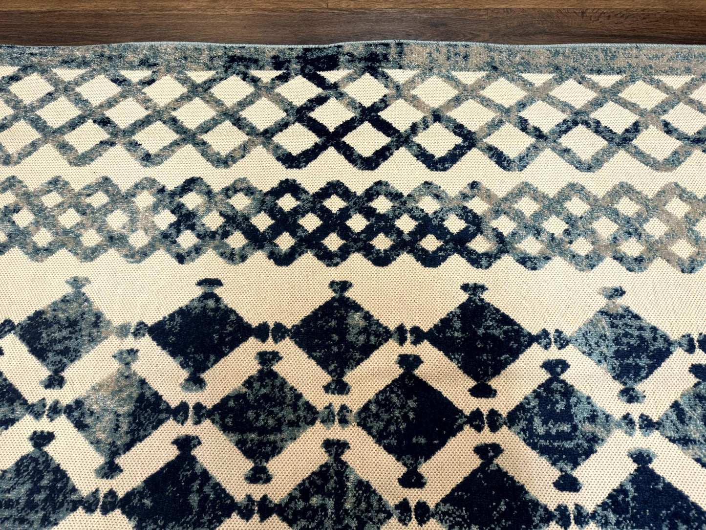 Modern Rug 8x10 Abstract Wool Turkish Area Rug In Oat And Blue Raised Pattern