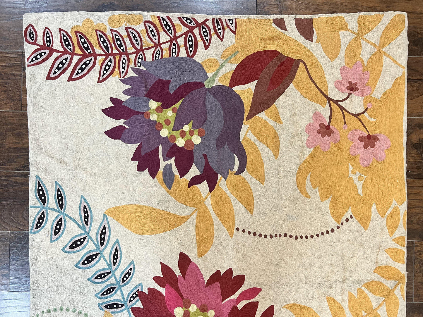 Indian Hand Stitched Rug 4x6, Floral, Silk, Large Floral Design