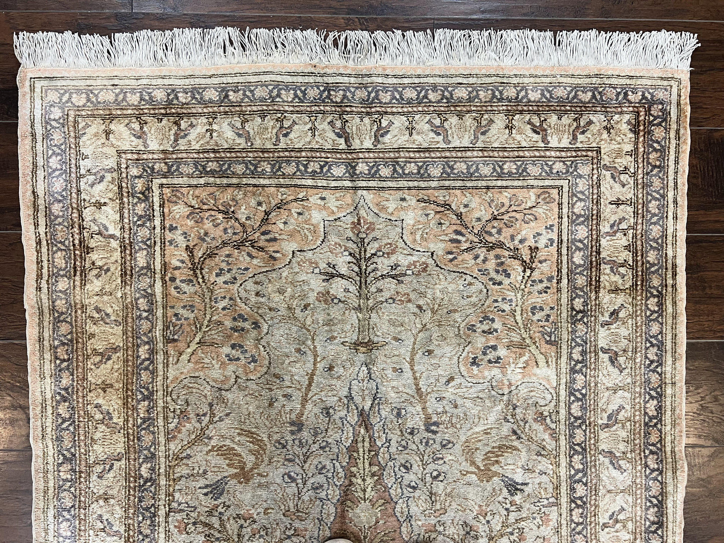 Turkish Kayseri Silk Rug 4x6 Tree of Life Handmade Hand Knotted Vintage